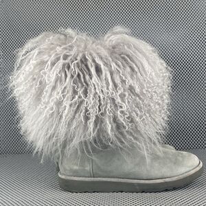 UGG Lida Mongolian Boots Womens Size 7 Gray Leather Sheepskin Rare 1017516